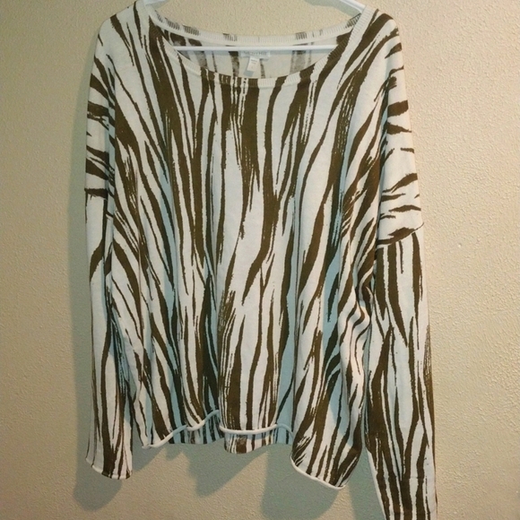 Garnet Hill Silk Cotton Blend Olive Green and White Zebra Print Pullover… - Picture 1 of 6
